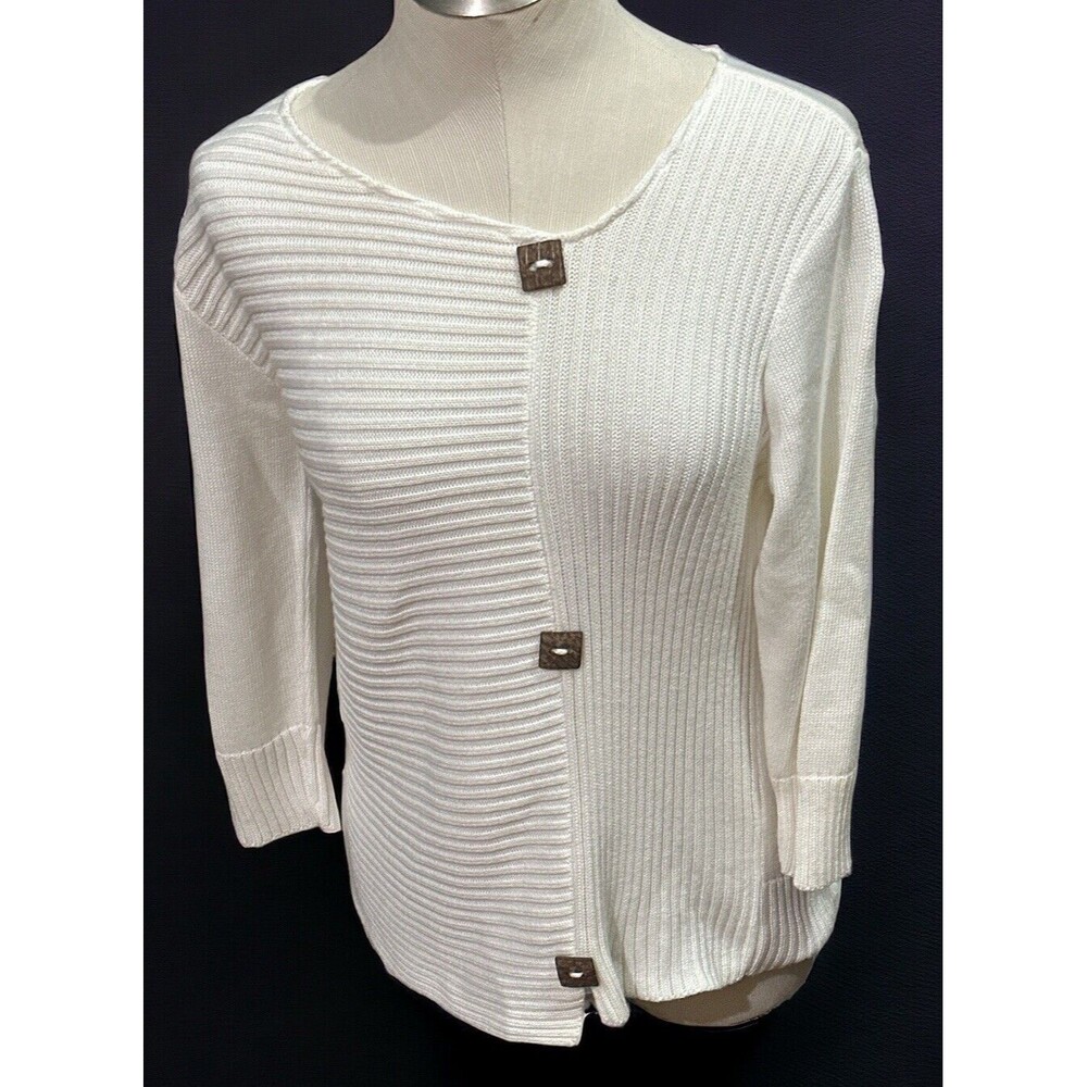 ORVIS Women’s White Offset Cotton Blend Sweater Size‎ Medium EUC